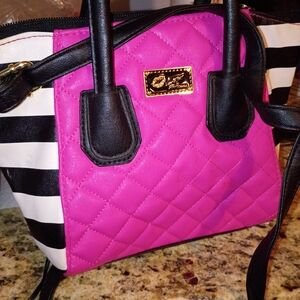 Elegant Pink and Black Quilted Satchel